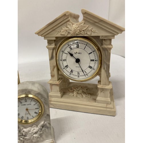 140 - THREE MANTLE CLOCKS TO INCLUDE AYNSLEY, ETC