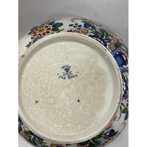 157 - TWO LARGE VINTAGE BOOTH'S BOWLS - 'OLD DUTCH' AND 'LOWESTOFT BORDER' PATTERNS DIAMETER 28CM