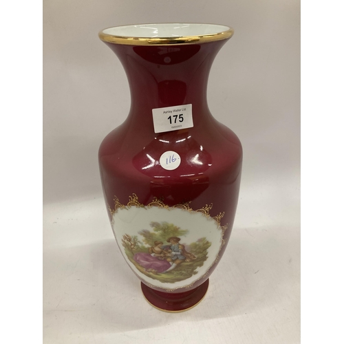 175 - A LARGE LIMOGES VASE WITH TRANSFER PRINTED SCENE HEIGHT 35CM