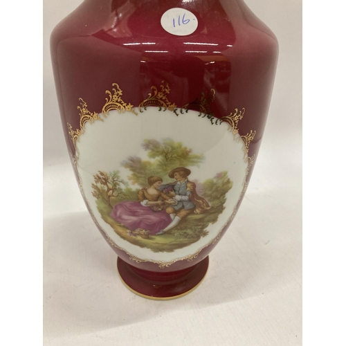 175 - A LARGE LIMOGES VASE WITH TRANSFER PRINTED SCENE HEIGHT 35CM