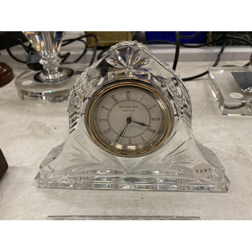 187 - TWO WATERFORD CRYSTAL ITEMS TO INCLUDE A MANTLE CLOCK AND A PHOTGRAPH FRAME FOR A 6