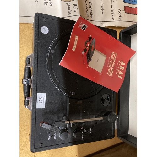 231 - AN AS NEW AKAI RETRO PORTABLE RECORD PLAYER