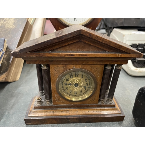 277 - TWO WOODEN MANTLE CLOCKS