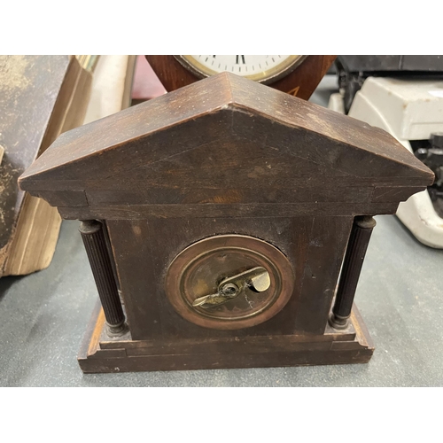 277 - TWO WOODEN MANTLE CLOCKS