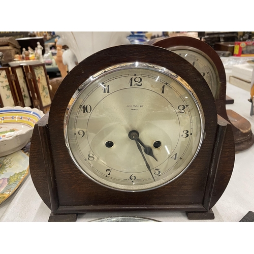 284 - TWO VINTAGE MANTLE CLOCKS, A DECO MIRROR AND A SEAL STAMP