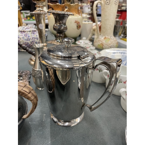 920 - VARIOUS SILVER PALTED ITEMS TO INCLUDE A CANDLEABRA, CANDLESTICKS, HANDLES TRAY, TEA AND COFFEE POTS... 