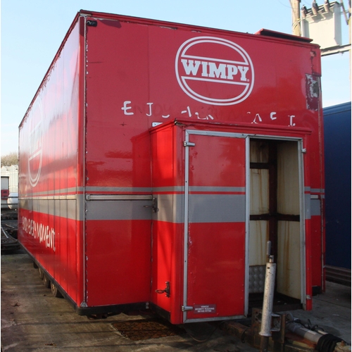 239 - A WIMPEY TRIPLE AXLE CATERING TRAILER WITH SOME FIRE DAMAGE NO VAT