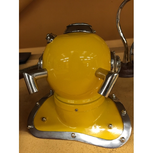 298 - A YELLOW AND CHROME REPLICA DIVERS HELMET