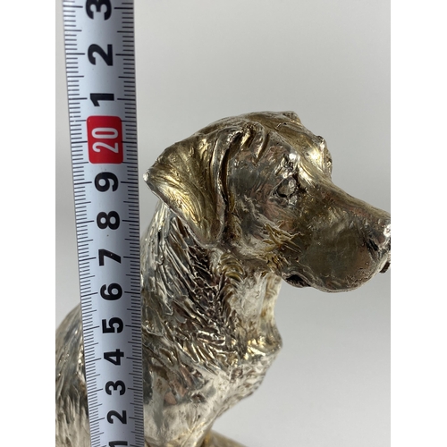 9 - A LARGE HALLMARKED SILVER FILLED CAMELOT SILVERWARE LTD MODEL OF A SEATED LABRADOR, HEIGHT 21CM