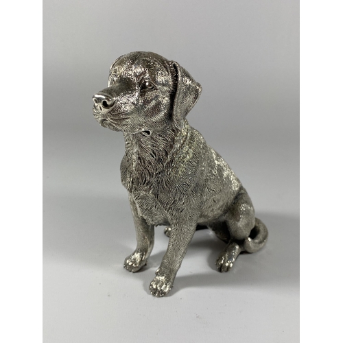 10 - A LARGE HALLMARKED SILVER FILLED CAMELOT SILVERWARE LTD MODEL OF A SEATED LABRADOR, HEIGHT 15CM