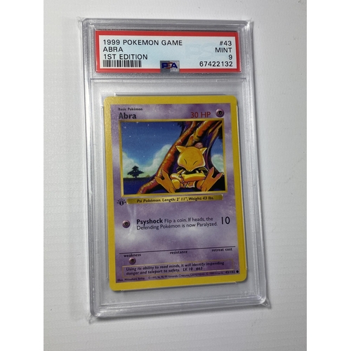 44 - A PSA 1999 1ST EDITION SHADOWLESS ABRA 43/102 BASE SET POKEMON CARD - GRADED 9