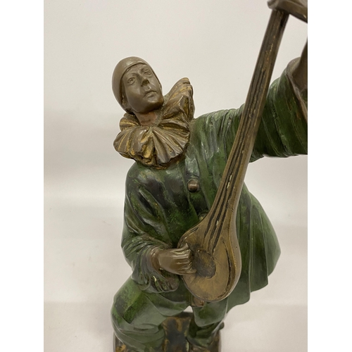 79 - A COLD PAINTED BRONZE MODEL OF A JESTER MUSICIAN, HEIGHT 43CM