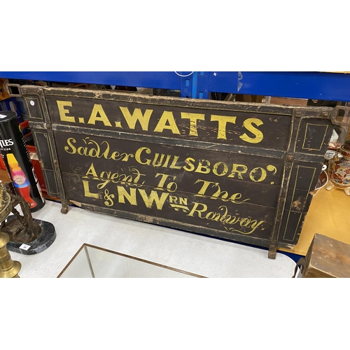 86 - A LARGE VINTAGE E.A WATTS WOODEN RAILWAY SIGN, LENGTH 120CM