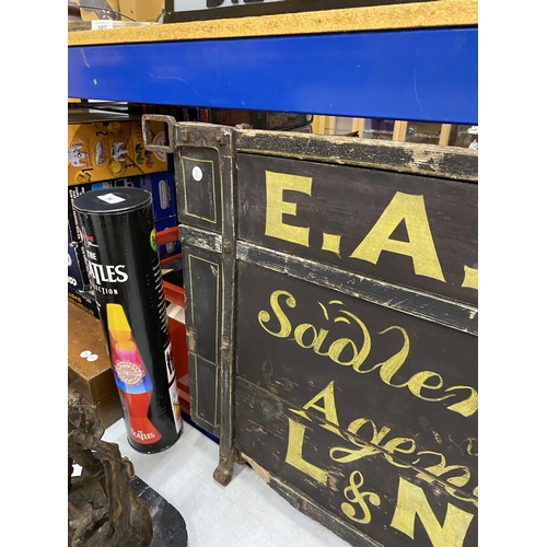 86 - A LARGE VINTAGE E.A WATTS WOODEN RAILWAY SIGN, LENGTH 120CM