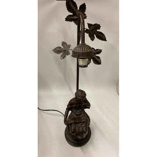 104 - AN ART NOUVEAU SPELTER FIGURAL TABLE LAMP, HEIGHT 60CM