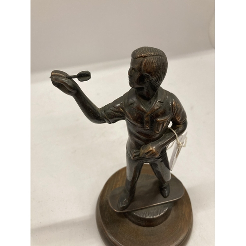 147 - A SPELTER FIGURE OF A DARTS PLAYER HEIGHT 22CM