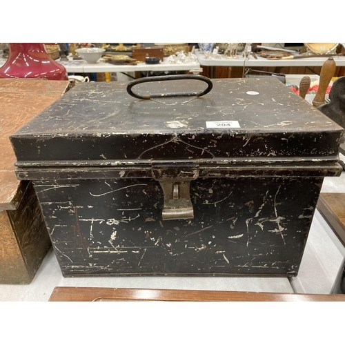 204 - A LARGE METAL DEED BOX