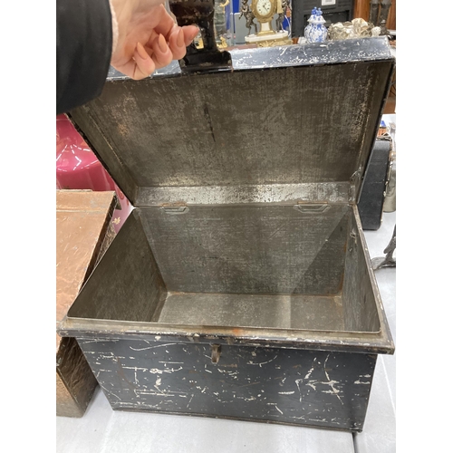 204 - A LARGE METAL DEED BOX