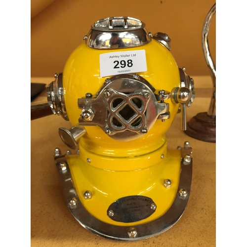 298 - A YELLOW AND CHROME REPLICA DIVERS HELMET