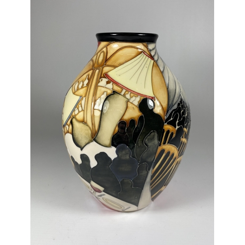 830 - A LIMITED EDITION MOORCROFT 'OPEN DAY' PATTERN VASE, NO.14/15, HEIGHT 21CM