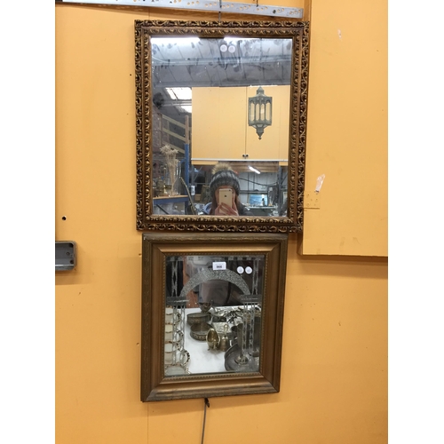 966 - TWO GILT FRAMED MIRRORS ONE WITH AN ARCH DESIGN