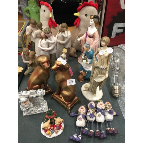 977 - A GROUP OF VARIOUS FIGURES TO INCLUDE WILLOW TREE, COALPORT, DOULTON ETC SOME A/F