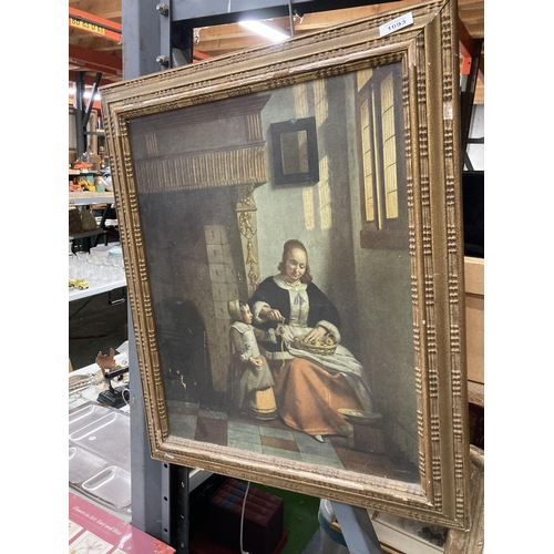 1093 - A GILT FRAMED PRINT OF A MOTHER AND CHILD