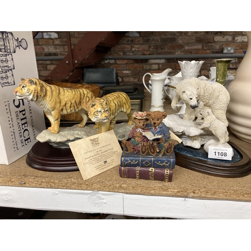 1108 - THREE REGENCY FINE ARTS FIGURES TO INCLUDE POLAR BEARS, TIGERS AND TEDDY BEARS