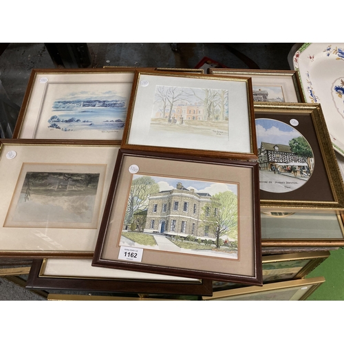 1162 - A QUANTITY OF FRAMED PRINTS TO INCLUDE BUILDINGS, ETC - 9 IN TOTAL