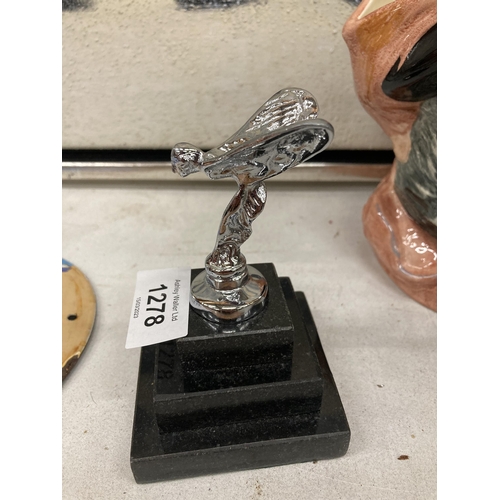 1278 - A CHROME SPIRIT OF ECSTASY ON A MARBLE BASE HEIGHT 12CM