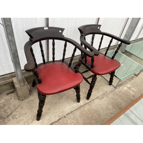 2538 - A PAIR OF VITORIAN STYLE CAPTAINS CHAIRS WITH TURNED LEGS AND UPRIGHTS