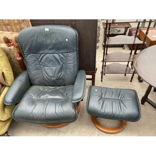 2570 - A STRESSLESS 'EKORNES' ADJUSTABLE SWIVEL CHAIR WITH MATCHING STOOL