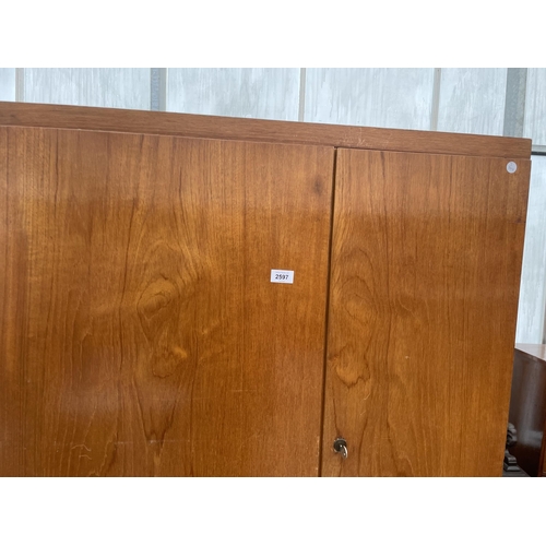 2597 - A RETRO TEAK TWO DOOR WARDROBE, 36