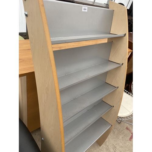 2604 - MODERN FIVE TIER RECLINING OPEN BOOKSHELVES WITH METAL SHELVES, 24.5