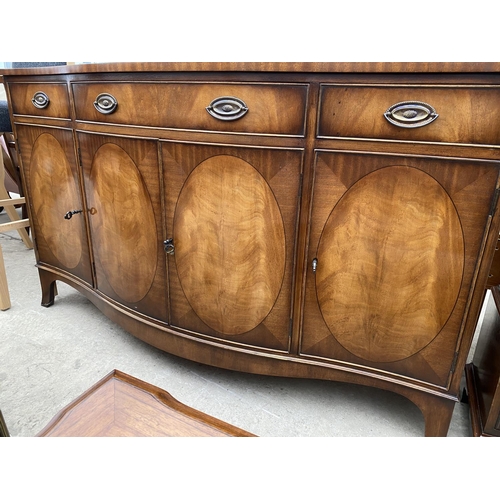 2711 - A MAHOGANY AND CROSSBANDED 'REPRODUX' SERPENTINE FRONTED SIDEBOARD, 60