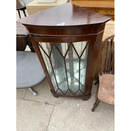 2745 - A MAHOGANY GLASS FRONTED CORNER CUPBOARD