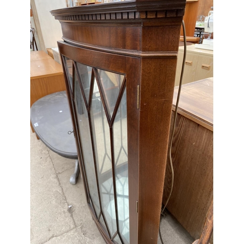 2745 - A MAHOGANY GLASS FRONTED CORNER CUPBOARD