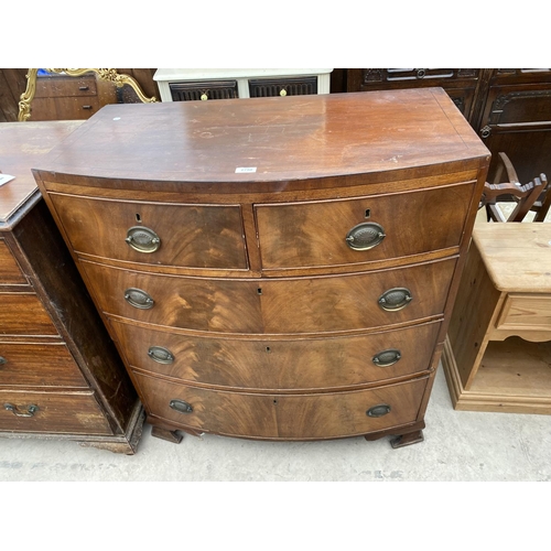 2750 - A 19TH CENTURY MAHOGANY BOWFRONTED CHEST OF TWO SHORT AND THREE LONG DRAWERS