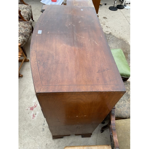 2750 - A 19TH CENTURY MAHOGANY BOWFRONTED CHEST OF TWO SHORT AND THREE LONG DRAWERS