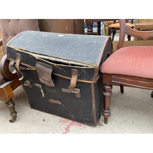 2774 - A MAHOGANY VICTORIAN DINING CHAIR AND DOMED TOP TRUNK