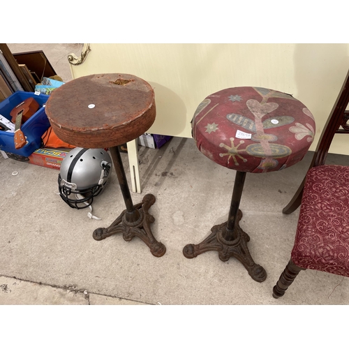 2869A - TWO VINTAGE STOOLS WITH CAST IRON BASES