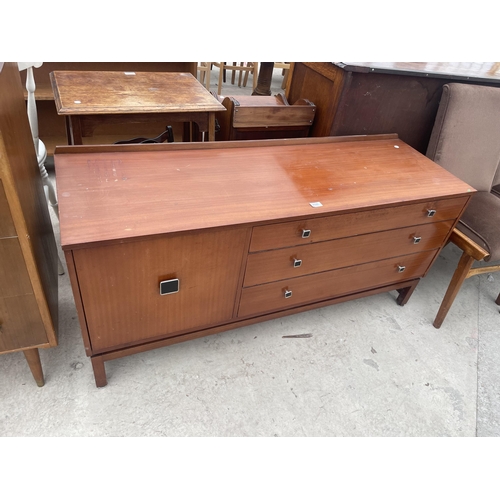 2886 - A RETRO TEAK 'REMPLOY' SIDEBOARD ENCLOSING CUPBOARD AND THREE LONG DRAWERS, 54