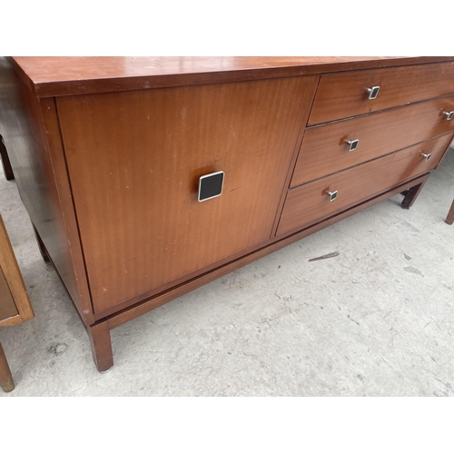 2886 - A RETRO TEAK 'REMPLOY' SIDEBOARD ENCLOSING CUPBOARD AND THREE LONG DRAWERS, 54