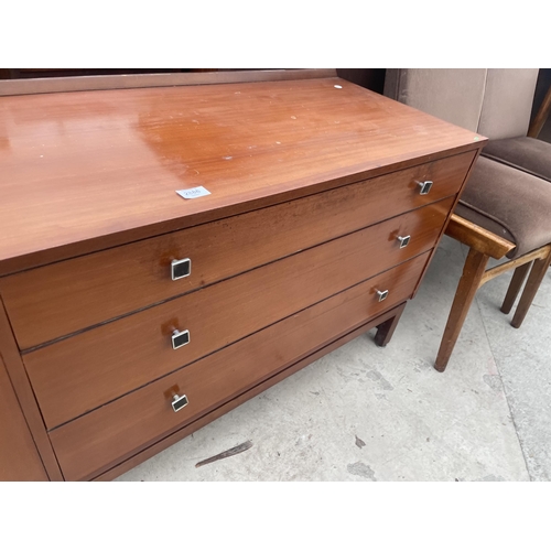 2886 - A RETRO TEAK 'REMPLOY' SIDEBOARD ENCLOSING CUPBOARD AND THREE LONG DRAWERS, 54