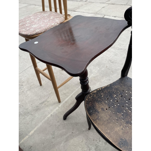 2946 - AN ERCOL STYLE HIGH BACK STOOL, TRIPOD TABLE AND BEDROOM CHAIR