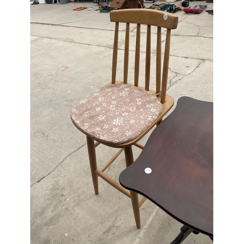 2946 - AN ERCOL STYLE HIGH BACK STOOL, TRIPOD TABLE AND BEDROOM CHAIR