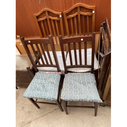 2957 - A FOLDING CARD TABLE, TV TABLE, FOUR EDWARDIAN BEDROOM CHAIRS AND A PIANO STOOL