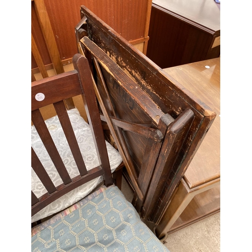 2957 - A FOLDING CARD TABLE, TV TABLE, FOUR EDWARDIAN BEDROOM CHAIRS AND A PIANO STOOL