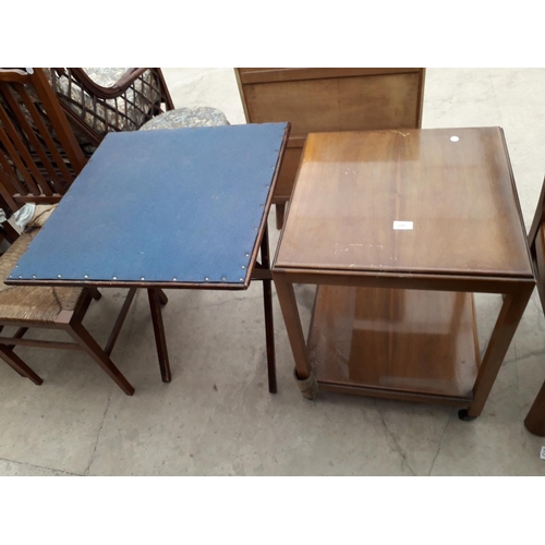 2957 - A FOLDING CARD TABLE, TV TABLE, FOUR EDWARDIAN BEDROOM CHAIRS AND A PIANO STOOL