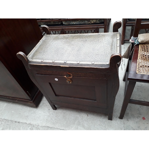 2957 - A FOLDING CARD TABLE, TV TABLE, FOUR EDWARDIAN BEDROOM CHAIRS AND A PIANO STOOL